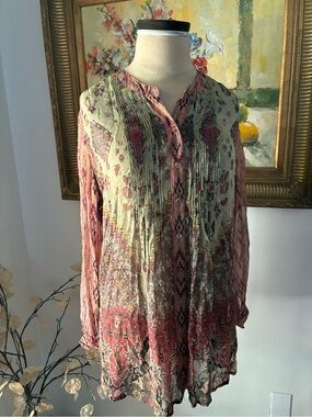 Soft Surroundings Colorful Boho Long Sleeve Lightweight Blouse Size PS
